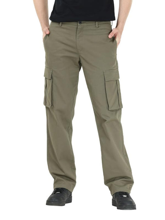 Tailoraedge Men's 6 Pockets 98% Cotton 2% Lycra Solid Baggy Fit Plain Finest Twill Cargo Pants|Mid Rise