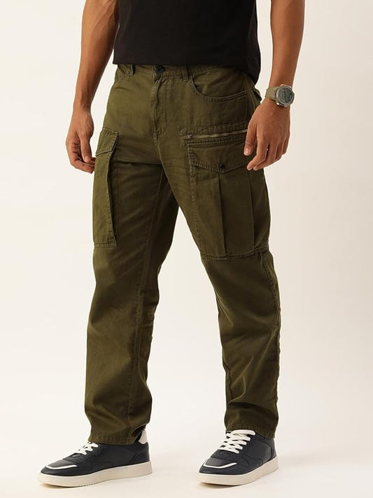 Bene Kleed Men Overdyed Relaxed Fit Solid Cargo Trousers